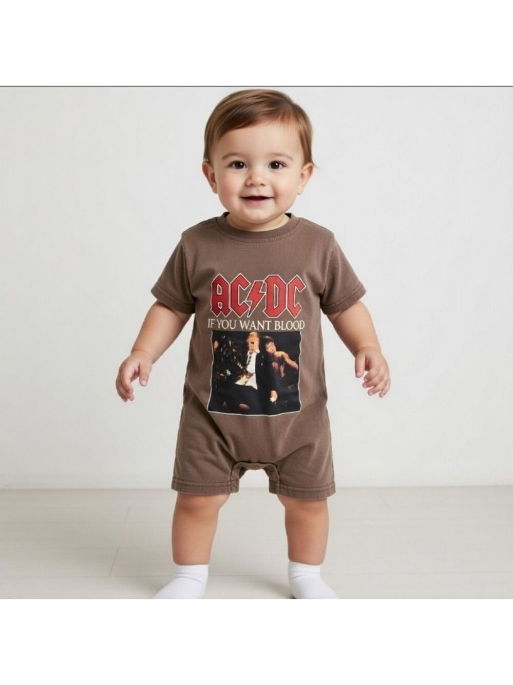 Brown AC/DC Infant Toddler One Piece Shorts Romper